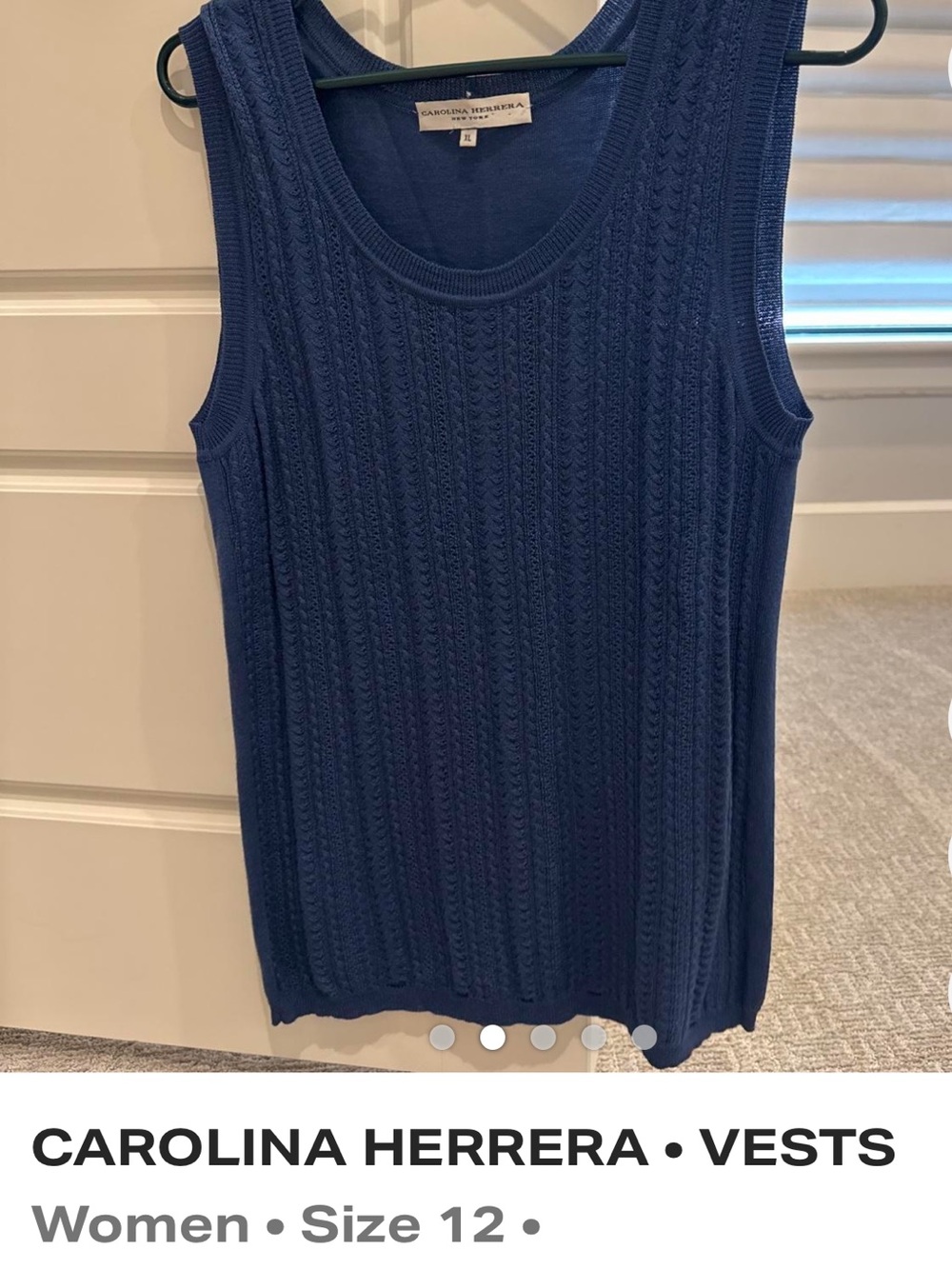 Carolina Herrera Navy Blue Cable-Knit Scoop Neck Tank